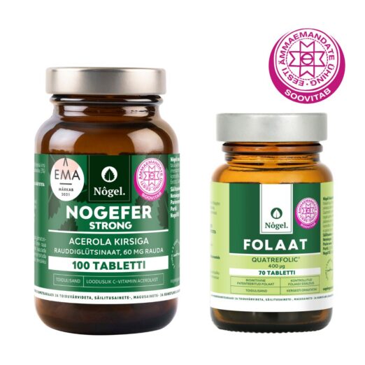 Auhinnatud NOGEFER Strong (endine Superraud) ja bioaktiivne Folaat - Eesti Ämmaemandate Ühing soovitab
