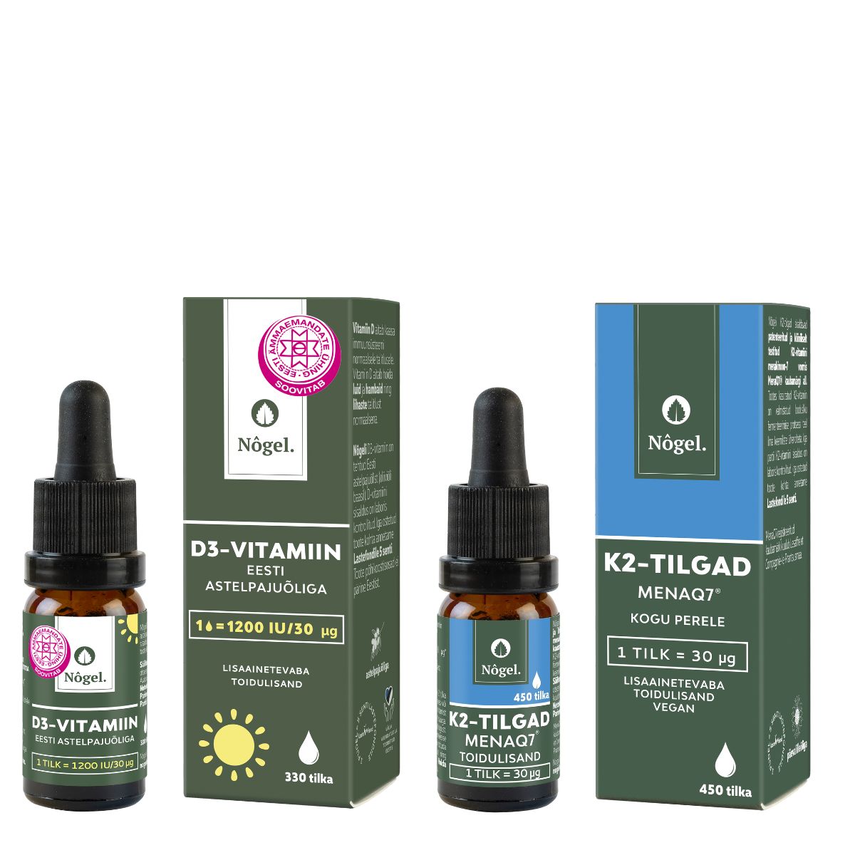 Luud ja lihased kombo 1: D-vitamiin Eesti astelpajuõliga, 1200 IU/30 μg, 10 ml ja K2-tilgad, MENAQ7®, 10 ml