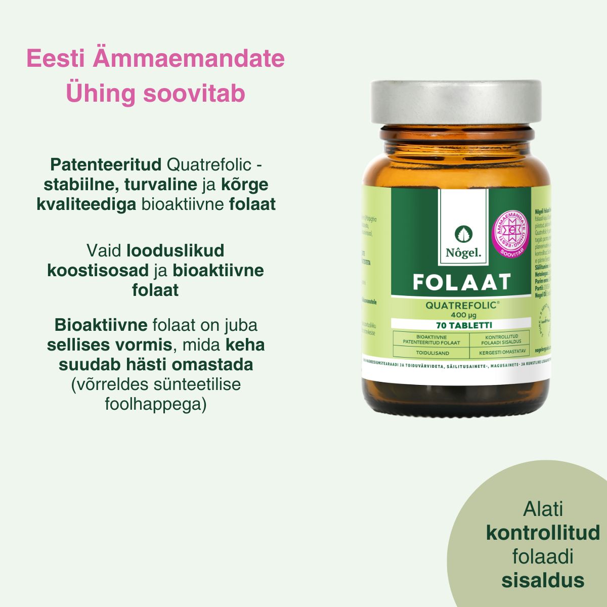 Folaat, Quatrefolic®, 70 tabletti - Image 4